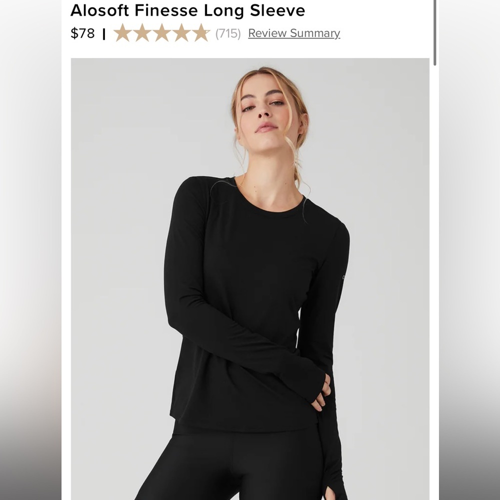 ALOSOFT FINESSE LONGSLEEVE TEE. Black, size large